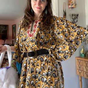 100% silk caftan flowing African maxi dress os